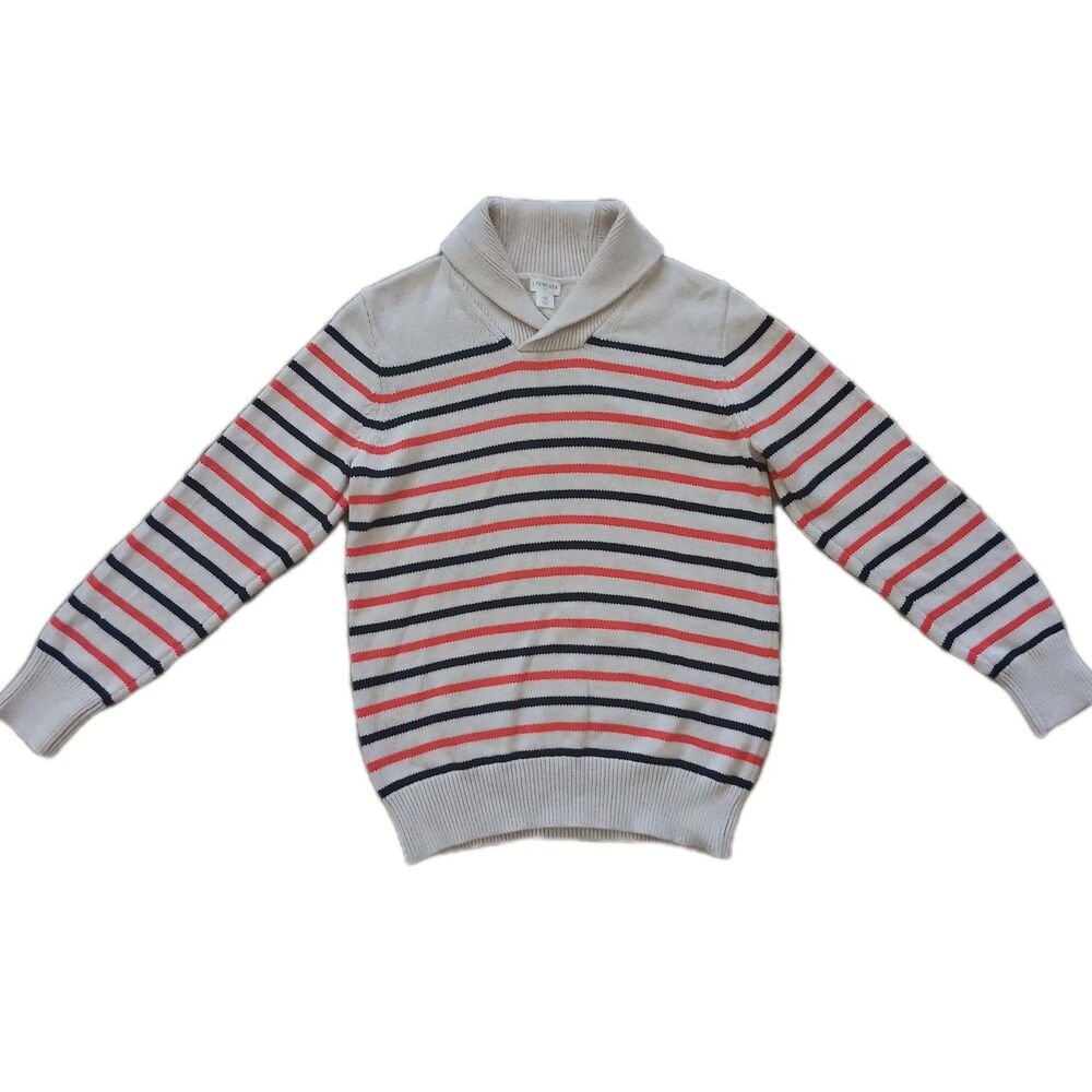 J Crew Cuts Sweater Girl Sz 12 Ribbed Knit Turtleneck 100% Cotton White Stripe